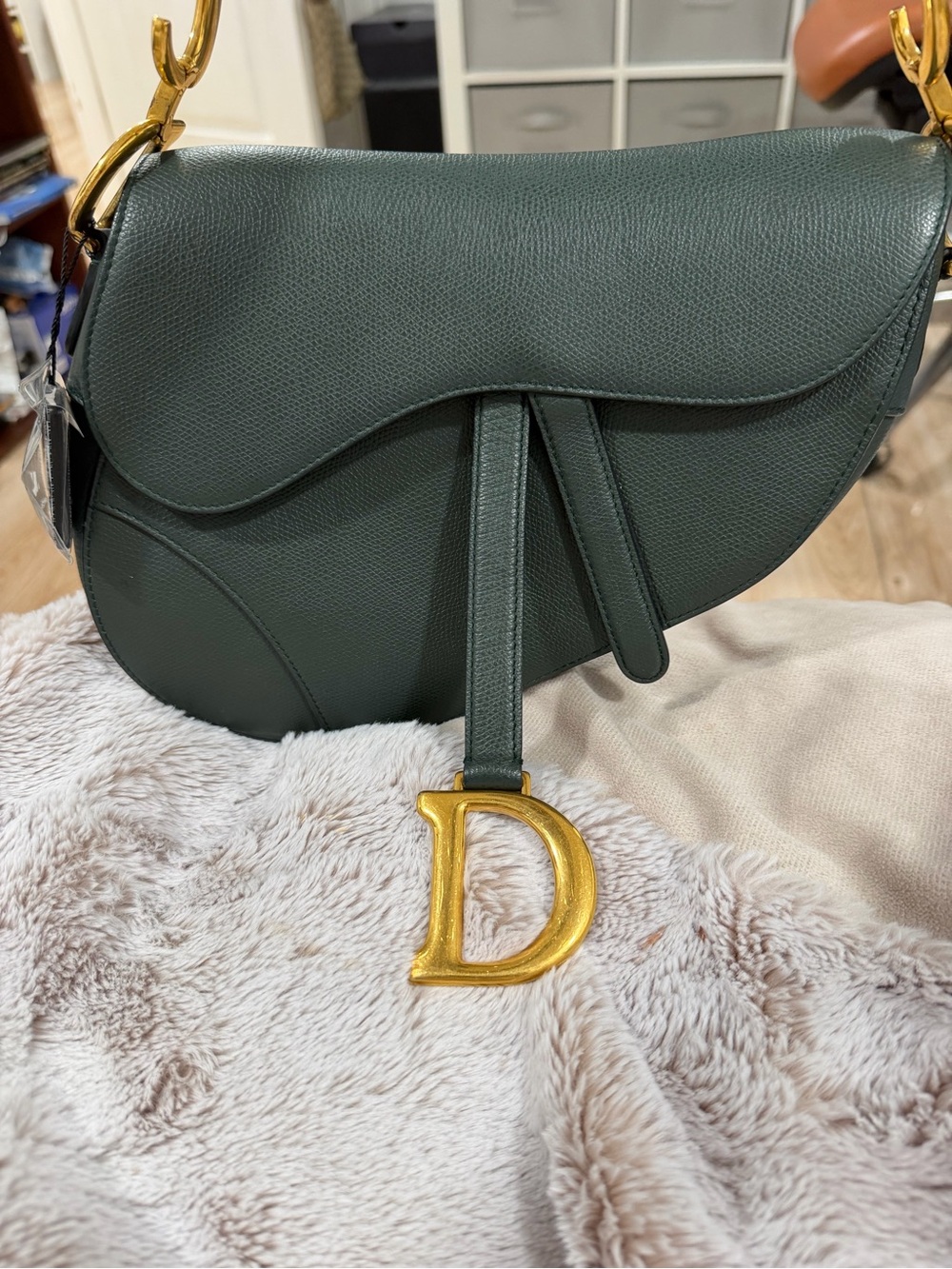 Dior Forest Green Saddle Crossbody with Gold 'D' Charm - Picture 10 of 14